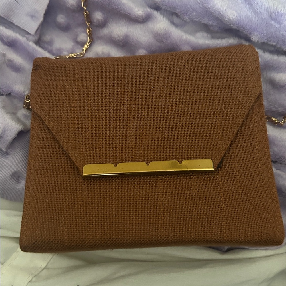 Textured Brown Envelope Cosmetic Clutch Compact Powder, lipstick,